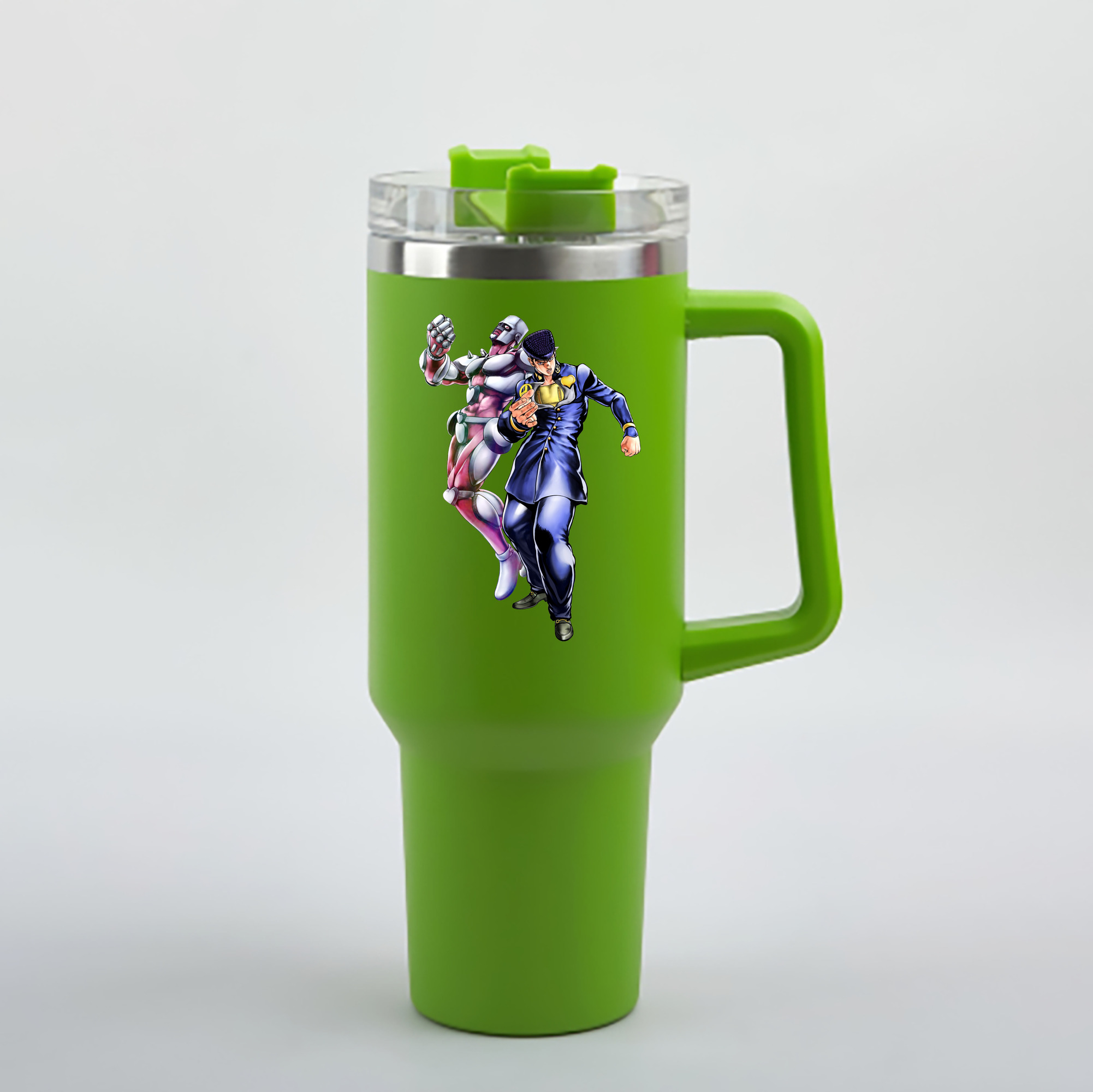 （画像用） ジョジョの奇妙な冒険 ひがしかた じょうすけ JoJo's Bizarre Adventure Higashikata Josuke 1200mL車用タンブラー - クリスタルステッカー（プラスチックストロー付き）